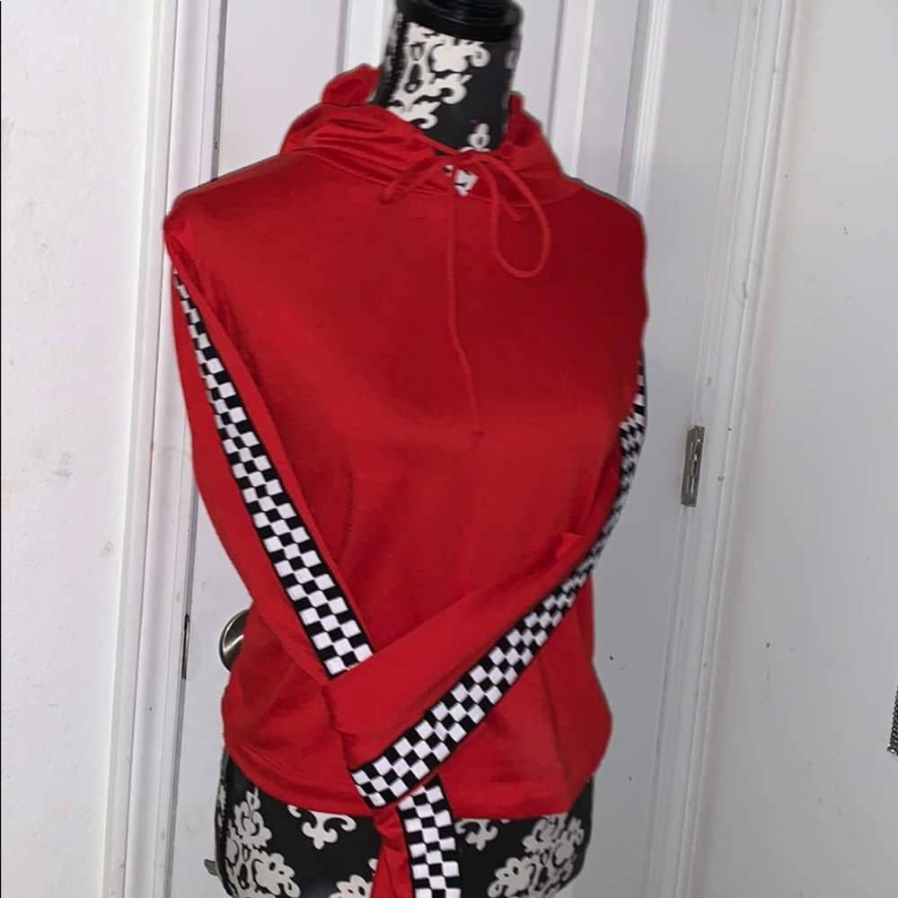 Red checkered Long-sleeve hoodie